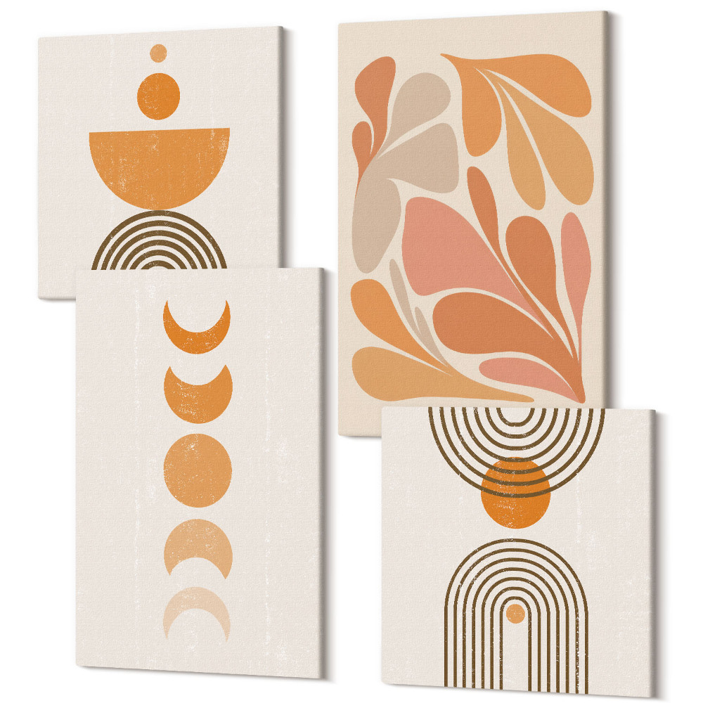 Tablouri multicanvas 4 piese Forme abstracte în nuanțe de portocaliu