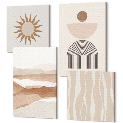 Tablou 4 piese Peisaj abstract, forme naturale și geometrie