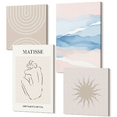 Tablou 4 piese Linii și valuri în nuanțe pastelate cu un accent minimalist