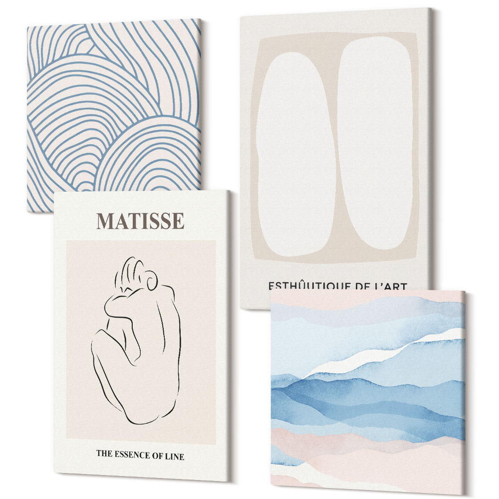 Tablouri canvas set 4 piese Formele abstracte și culorile delicate ale lui Matisse