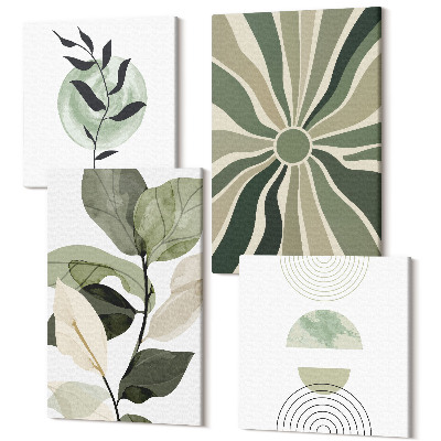 Tablouri multicanvas 4 piese Motive vegetale cu forme geometrice în verde