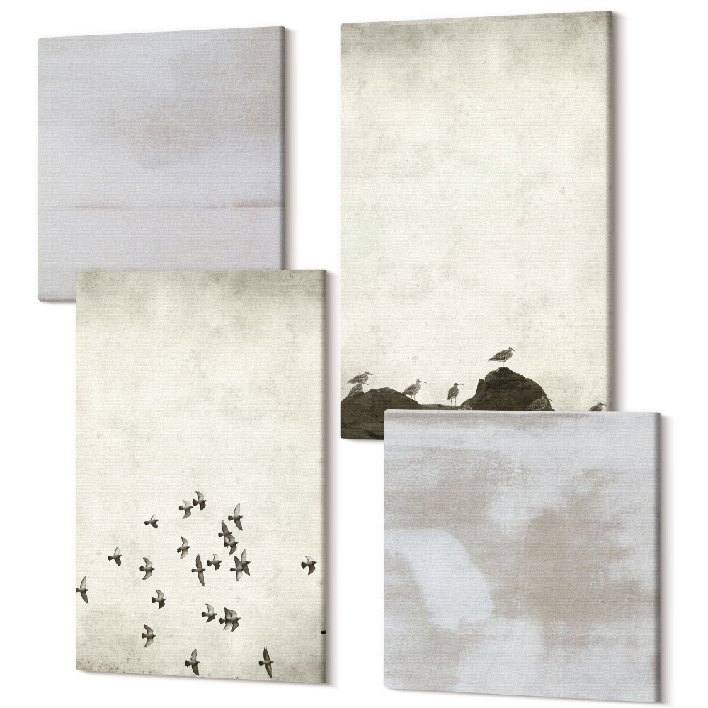 Tablouri canvas set 4 piese Păsări în zbor și texturi în dificultate stil minimalist