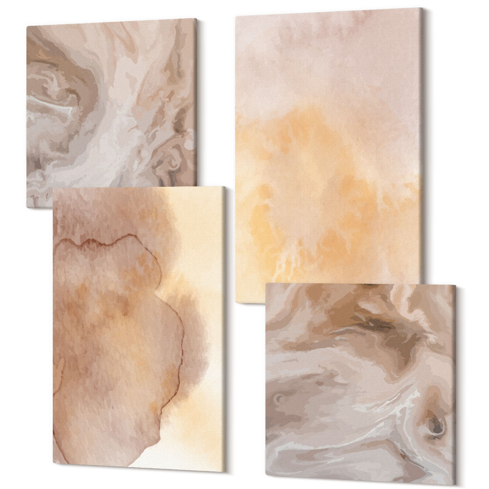 Tablou 4 piese Acuarele calde pe pânză, texturi colorate