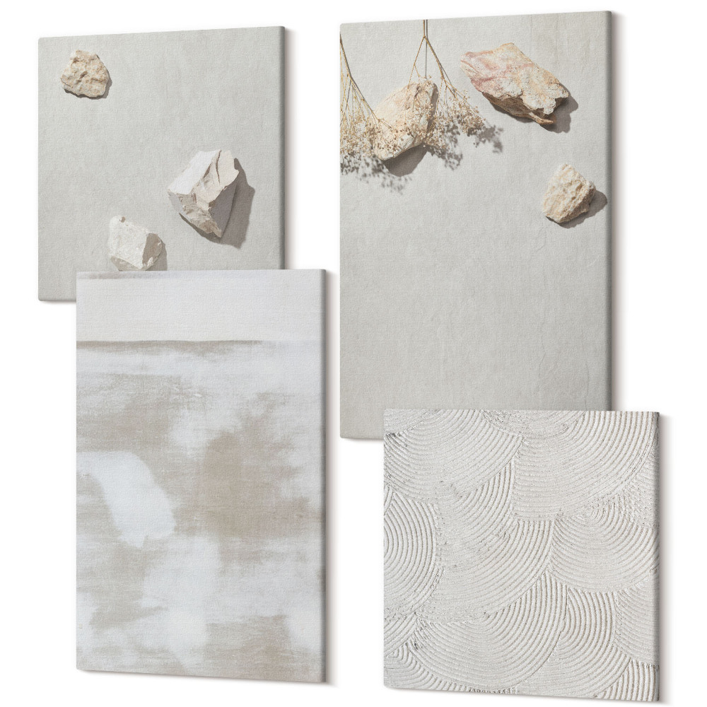 Tablouri canvas set 4 piese Nisip, pietre și textură uzată în stil boho
