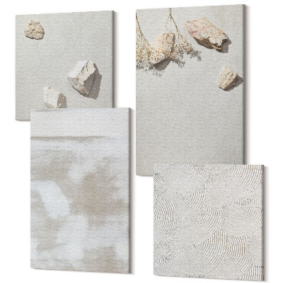 Tablouri canvas set 4 piese Nisip, pietre și textură uzată în stil boho