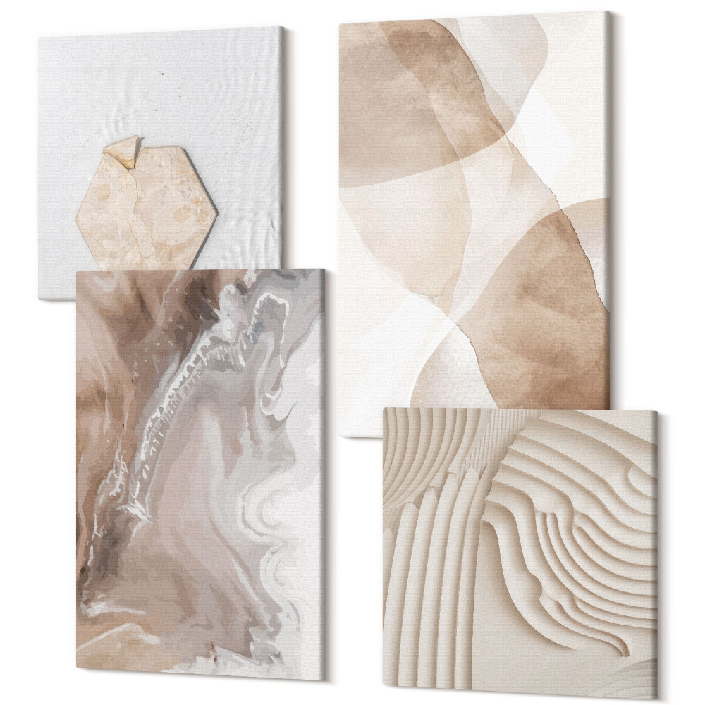 Tablouri canvas set 4 piese Forme abstracte structuri pictate în culori pastelate