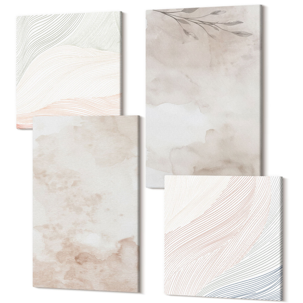 Tablou 4 piese Pete și frunze de acuarelă în culori pastelate