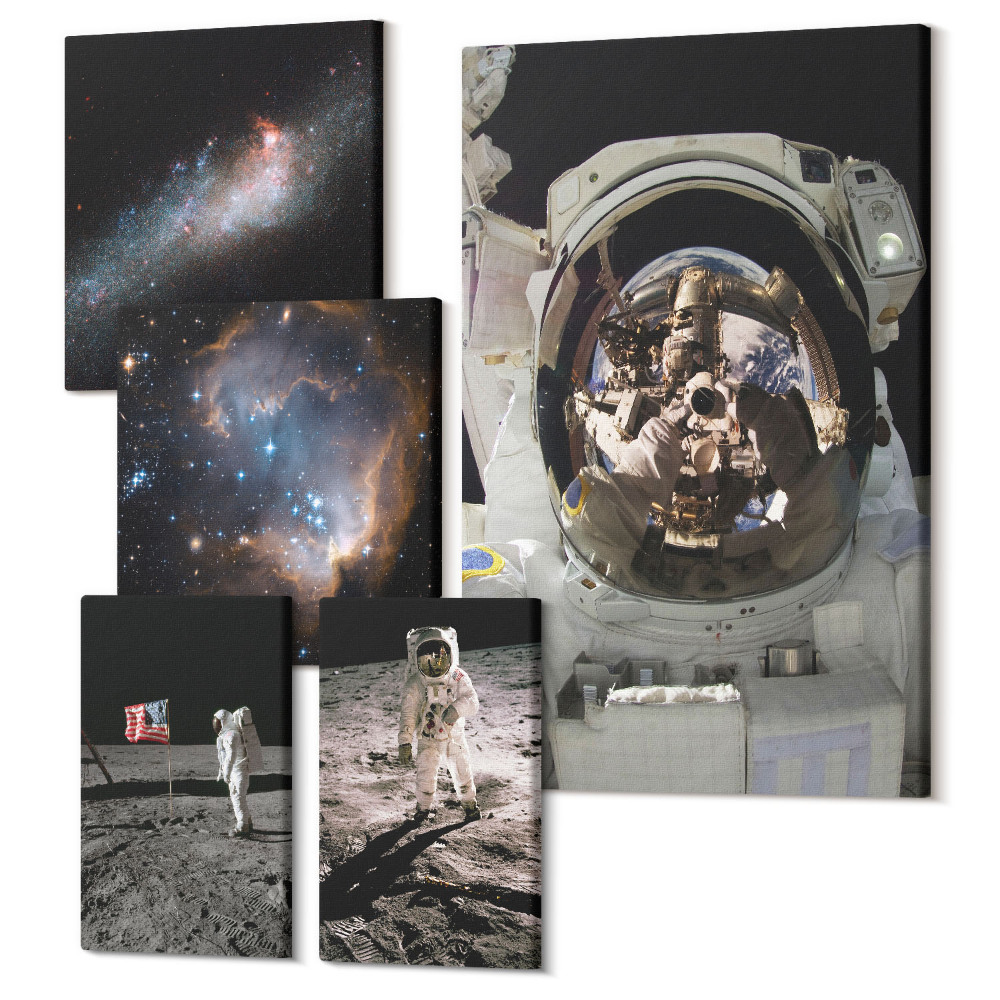 Set tablouri 5 piese Fotografii astronauților care aterizează pe lună