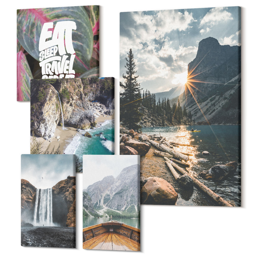 Tablouri canvas set 5 piese Peisaje naturale cu cascade și vederi la munte