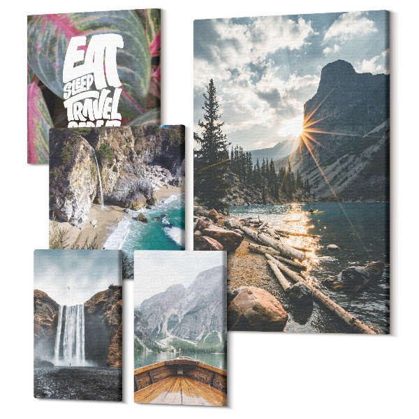 Tablouri canvas set 5 piese Peisaje naturale cu cascade și vederi la munte