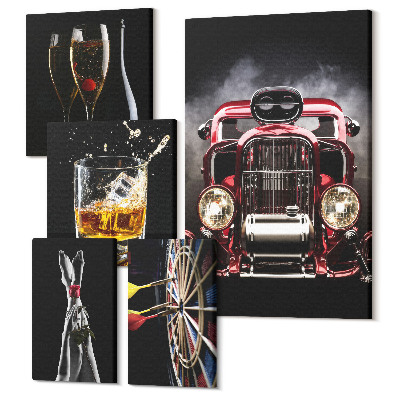Tablou din 5 piese Teme retro elegante cu mașini și băuturi
