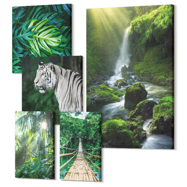 Set tablouri 5 piese Peisaje tropicale cu animale sălbatice și animale