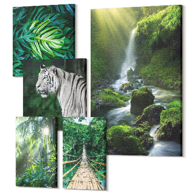 Set tablouri 5 piese Peisaje tropicale cu animale sălbatice și animale