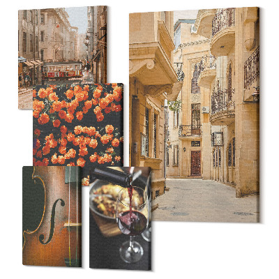 Tablouri canvas set 5 piese Străzi fermecătoare și momente delicioase în oraș