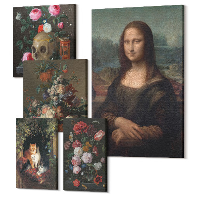 Set tablouri 5 piese Aranjamente florale și portrete clasice de epocă