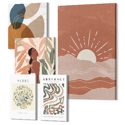 Tablouri canvas set 5 piese Stil boho cu motive vegetale și modele abstracte