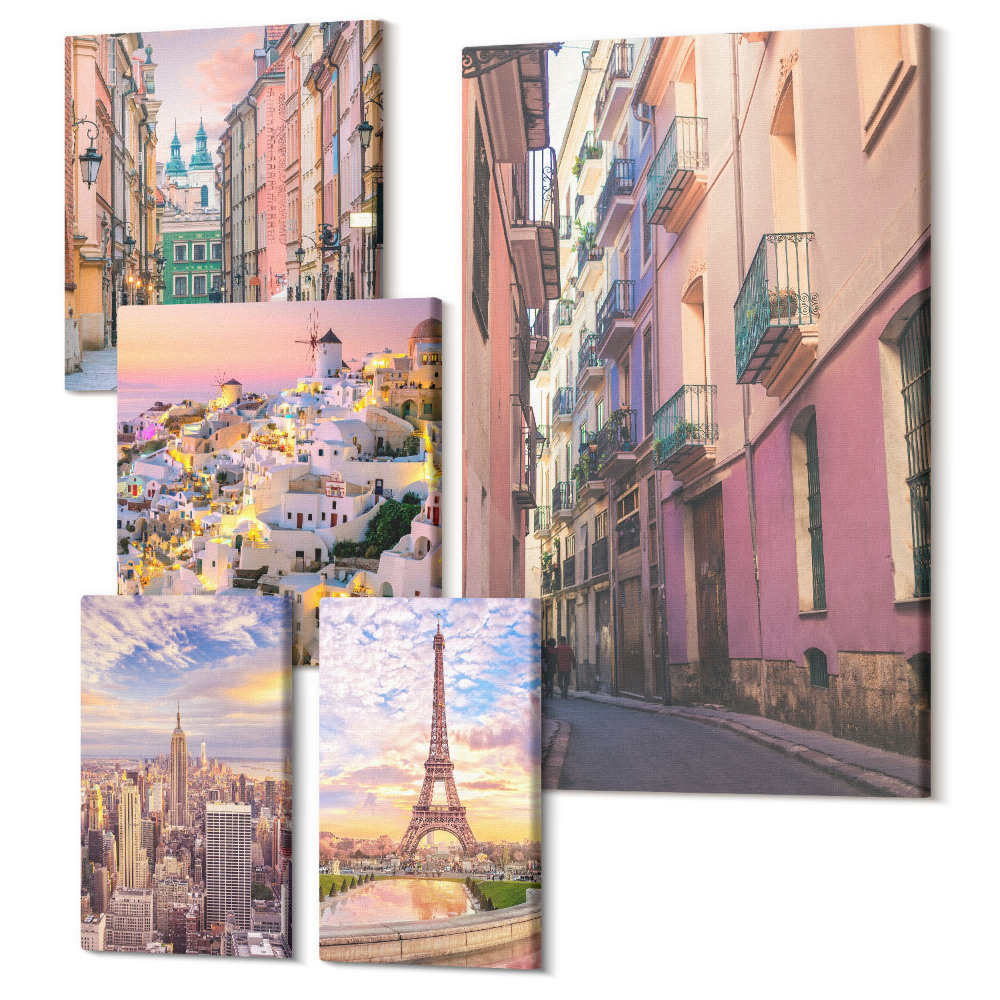 Tablouri canvas set 5 piese Orașe fermecătoare și priveliști europene pitorești