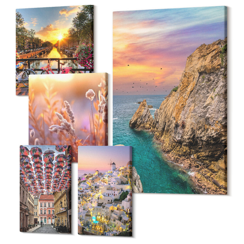 Tablou din 5 piese Peisaje de litoral și orașe fermecătoare ale Europei