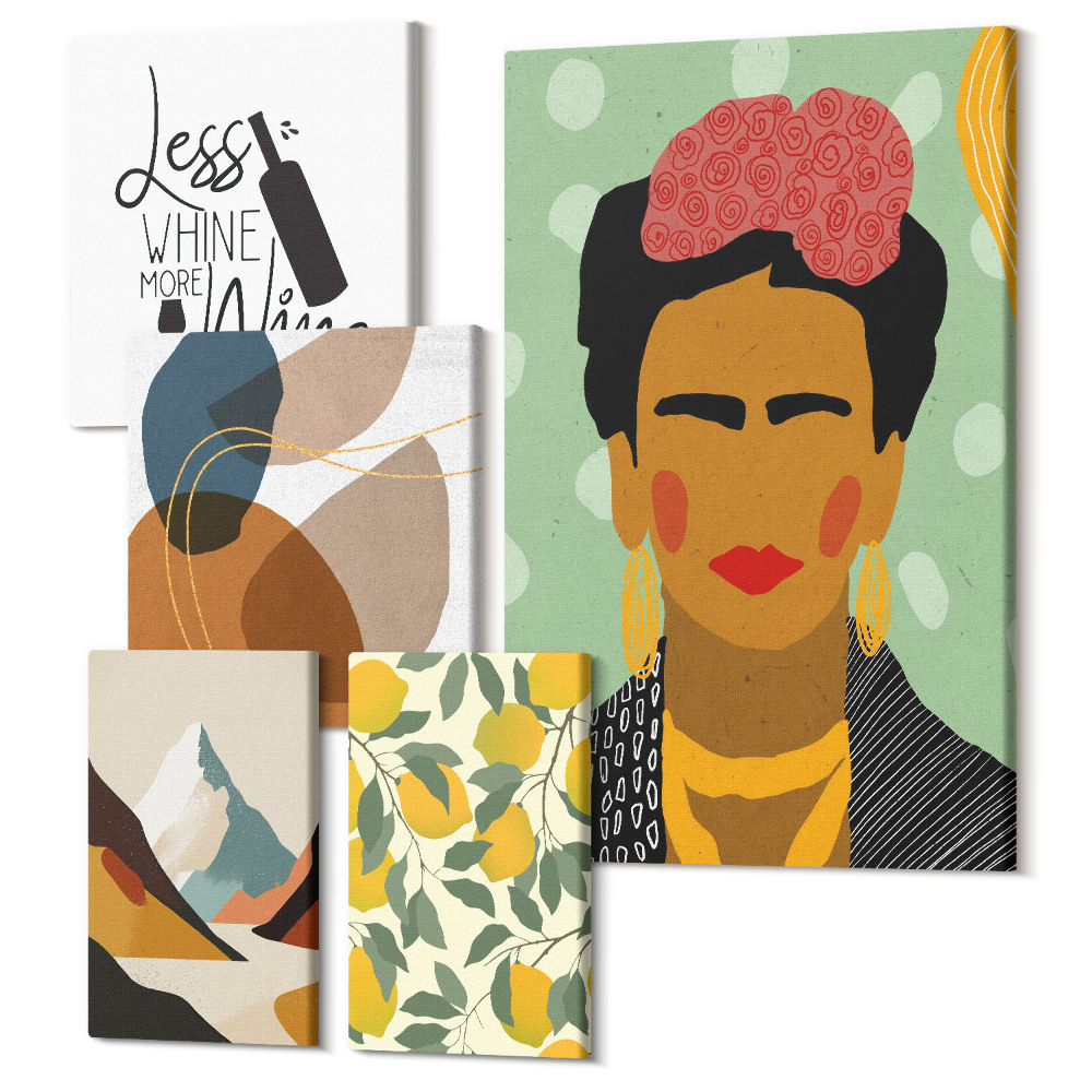 Tablouri canvas set 5 piese Stil boho cu portrete și modele abstracte