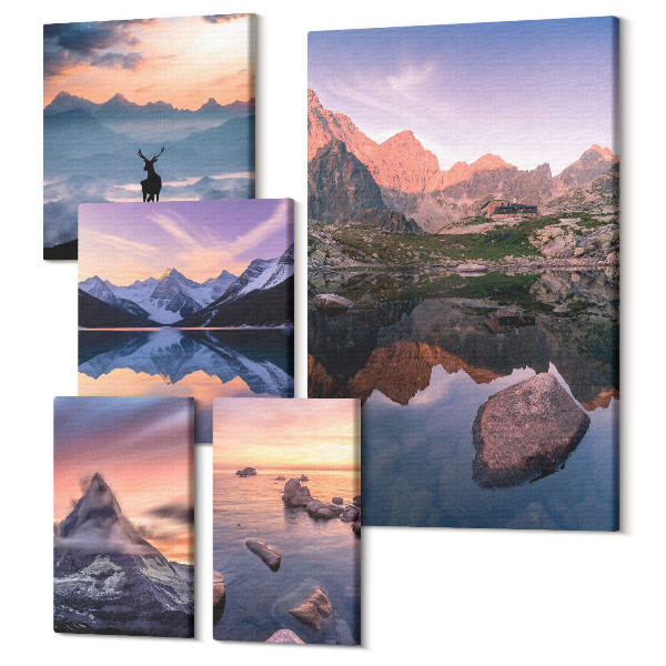 Tablou din 5 piese Peisaje montane cu apusuri si reflexii de apa