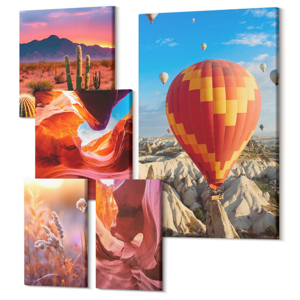 Tablou din 5 piese Peisaje deșertice cu baloane și formațiuni stâncoase