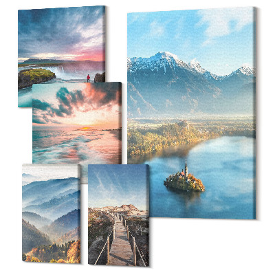 Tablouri canvas set 5 piese Peisaje naturale cu munți și cascade în fundal