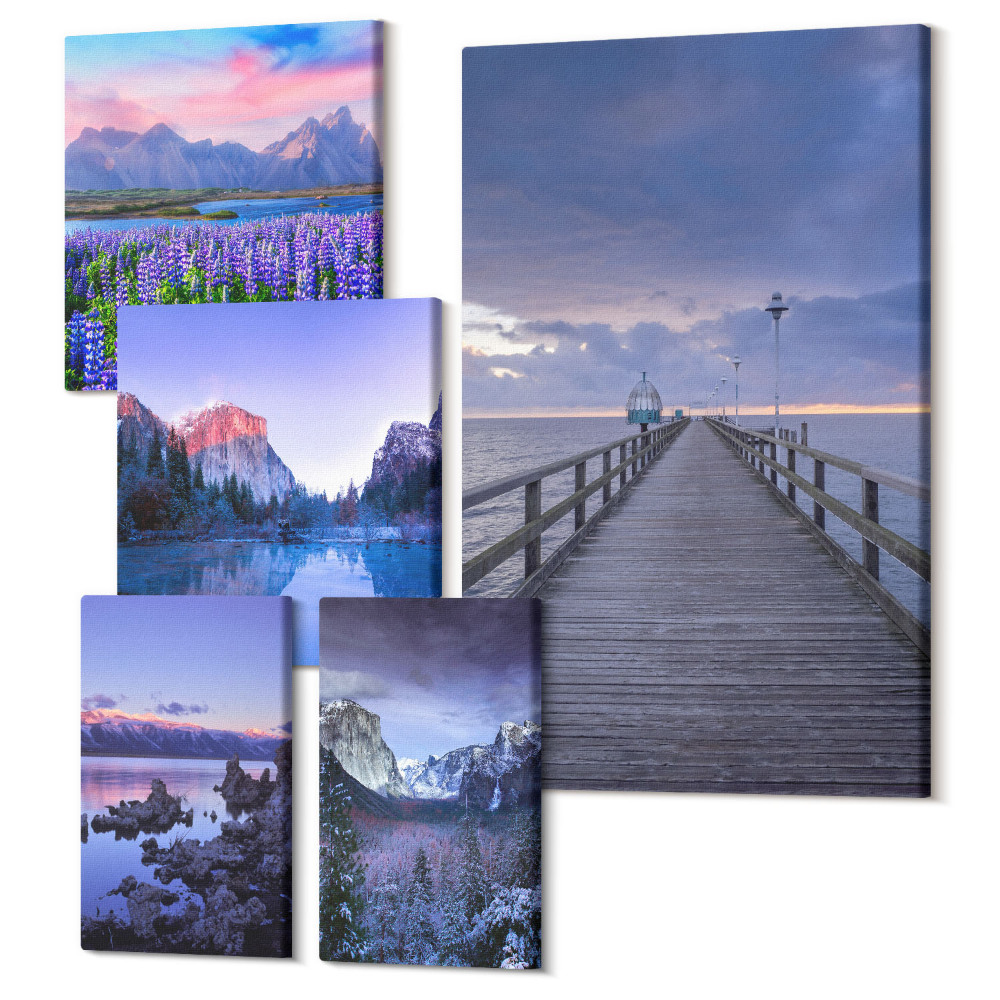 Tablou din 5 piese Peisaje montane și litorale cu vederi pitorești