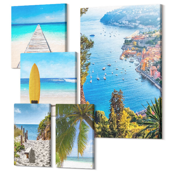 Set tablouri 5 piese Peisaje de coastă cu plaje și ape turcoaz