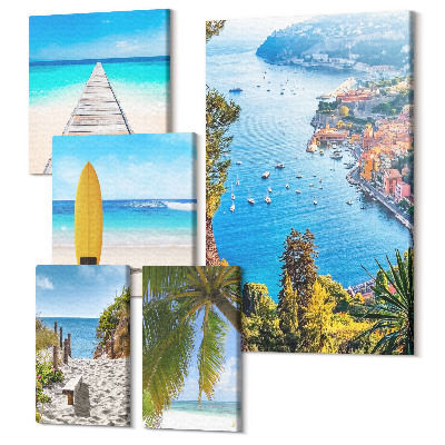 Set tablouri 5 piese Peisaje de coastă cu plaje și ape turcoaz