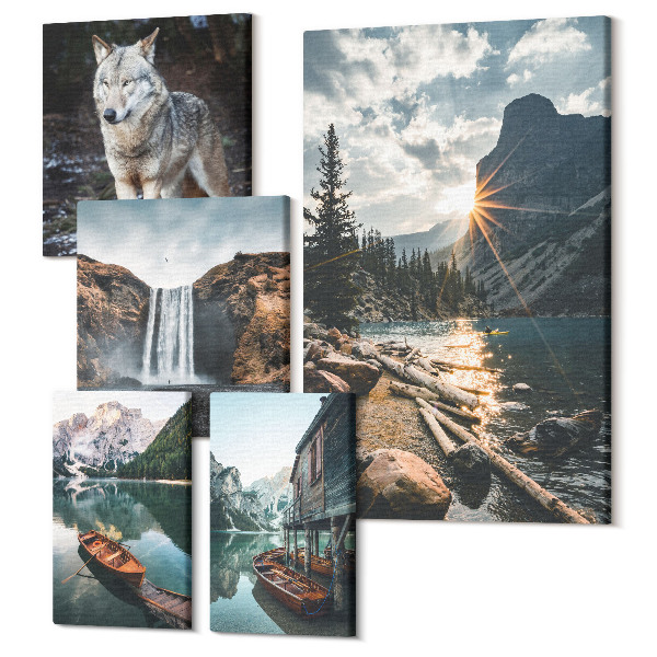 Set tablouri 5 piese Peisaje naturale cu animale sălbatice și cascade