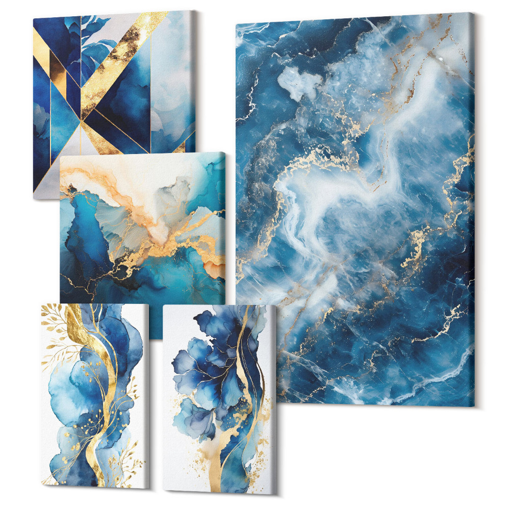 Tablouri canvas set 5 piese Compoziții abstracte în nuanțe de albastru