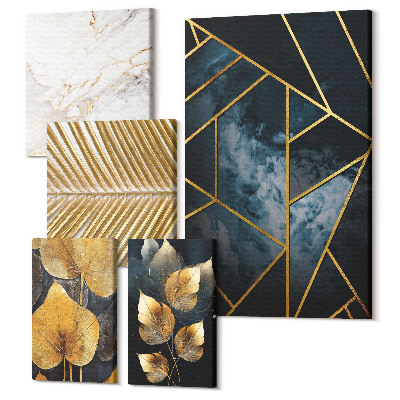 Tablou din 5 piese Decoratiuni elegante cu motive de frunze si modele geometrice