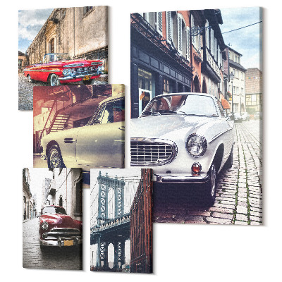 Set tablouri 5 piese Mașini clasice elegante în medii urbane