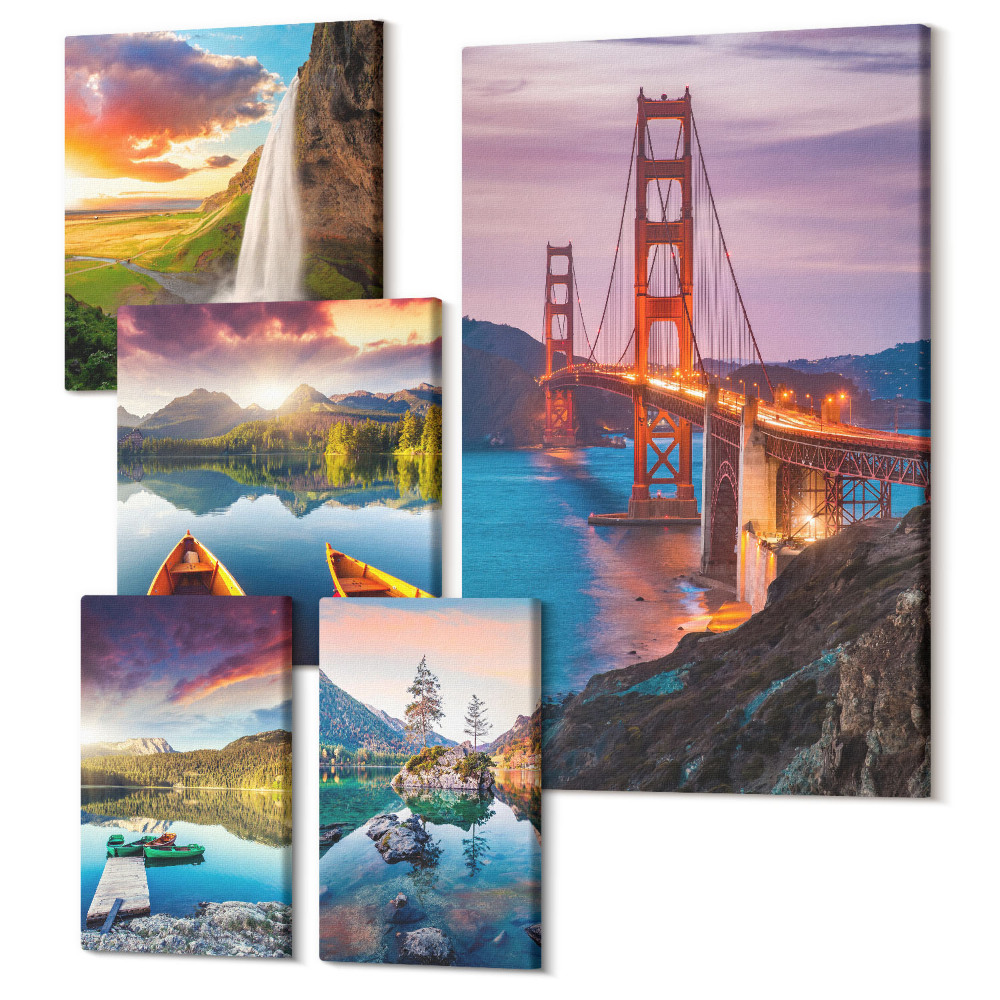 Set tablouri 5 piese Peisaje naturale și arhitectura podurilor în SUA