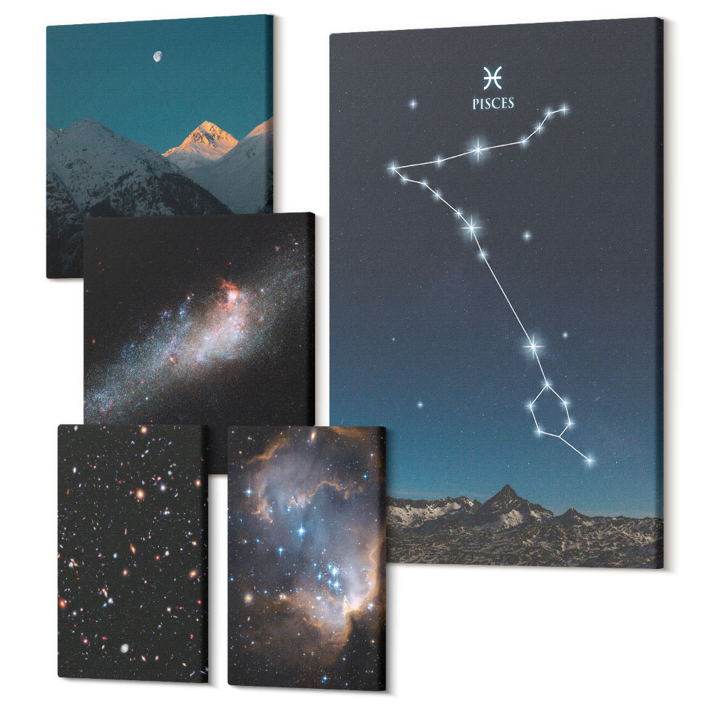 Tablouri canvas set 5 piese Peisaje spațiale și constelații de stele într-un stil modern