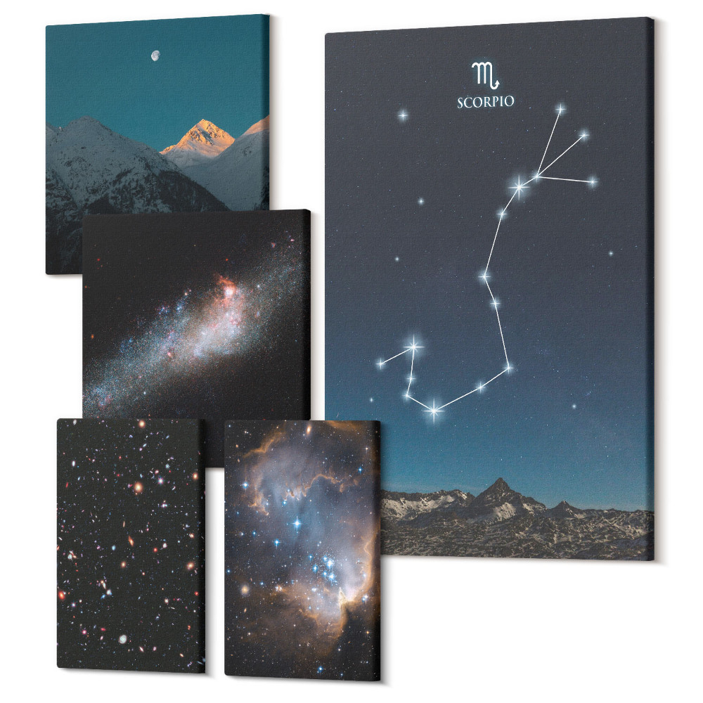 Tablouri canvas set 5 piese Peisaje cosmice ale cerului nopții cu stele și constelații