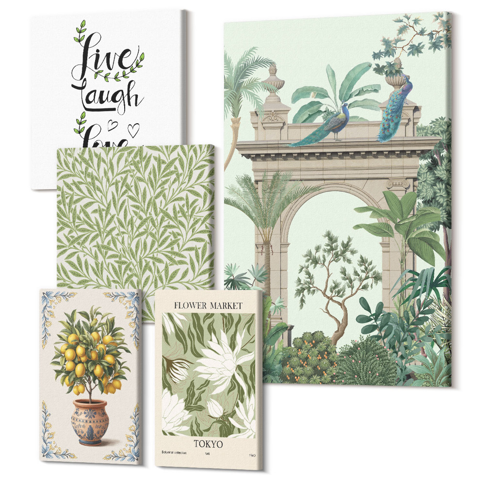 Set tablouri 5 piese Motive vegetale cu accente exotice în stil boho