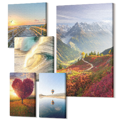Tablouri canvas set 5 piese Peisaje natura munti inimi valuri baloane