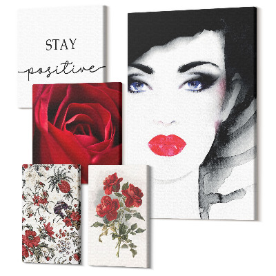 Set tablouri 5 piese Portrete feminine și motive florale de epocă