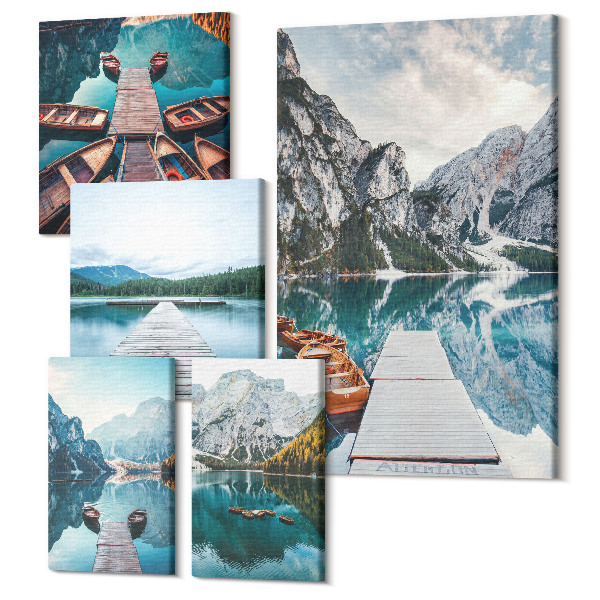 Tablouri canvas set 5 piese Peisaje montane cu poteci de apă și bărci