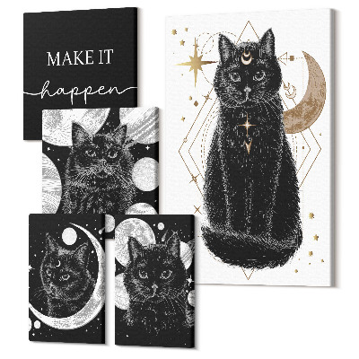 Tablou din 5 piese Pisici boho negre cu motive spațiale