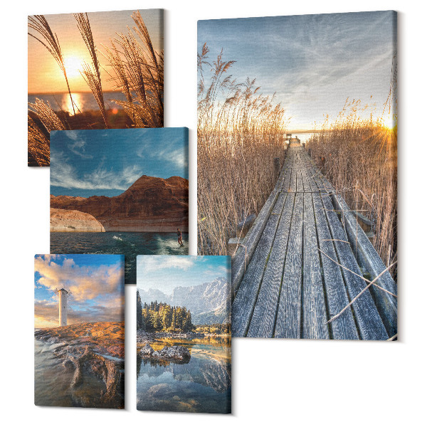 Set tablouri 5 piese Peisaje naturale cu apă și vegetație de-a lungul traseului