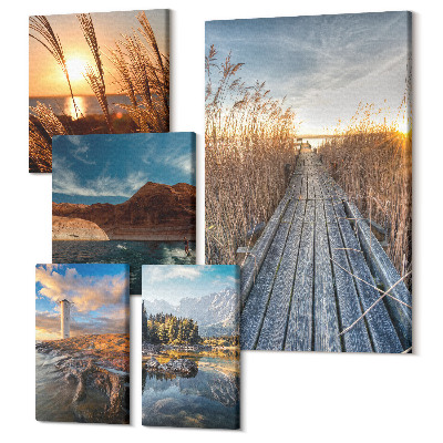 Set tablouri 5 piese Peisaje naturale cu apă și vegetație de-a lungul traseului