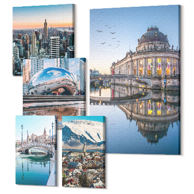 Set tablouri 5 piese Peisaje urbane cu arhitectură modernă și natură