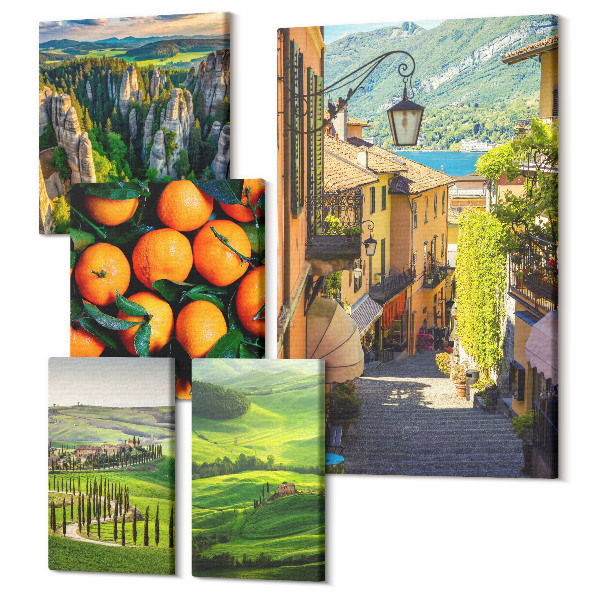 Tablouri canvas set 5 piese Peisaje rurale fermecătoare și inspirații de fructe