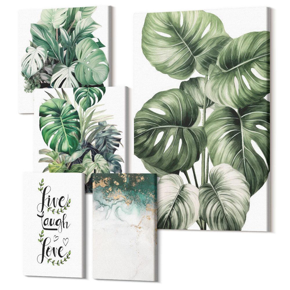 Tablou din 5 piese Motive vegetale cu citate inspirate și artă abstractă