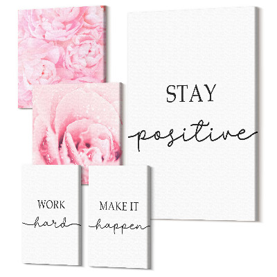 Tablou din 5 piese Citate motivaționale cu flori roz pentru decorarea casei