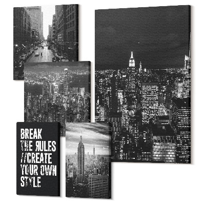 Set tablouri 5 piese Vederi din New York în alb și negru, cu sloganuri inspiratoare