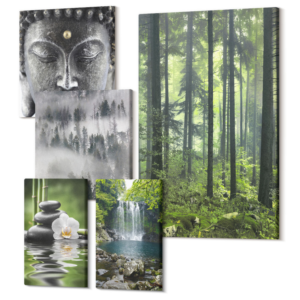 Tablou din 5 piese Teme relaxante ale naturii cu elemente zen și cascade