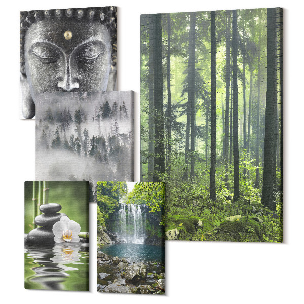 Tablou din 5 piese Teme relaxante ale naturii cu elemente zen și cascade